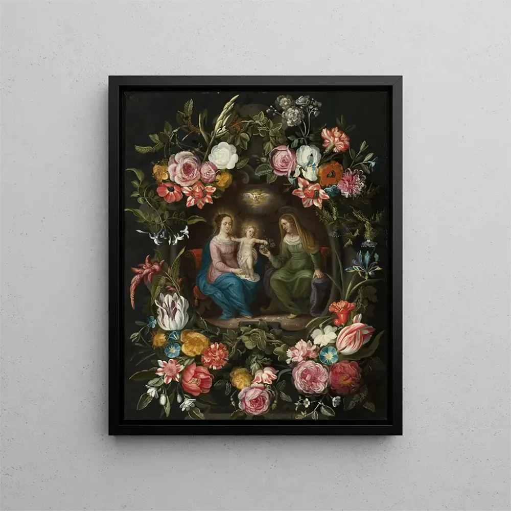 Gemälde Sainte Anne avec la Vierge Marie et l'Enfant Jésus dans un cercle de fleurs - Anonyme | Kunstdruck