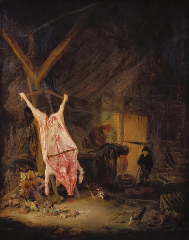 Gemälde Schwein geschlachtet einer Scheune - Adriaen van Ostade | Kunstdruck