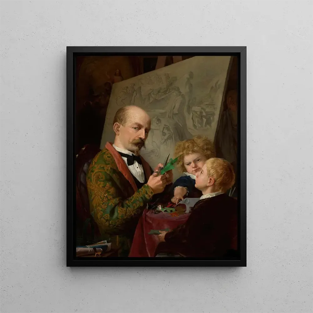 Gemälde Selbstporträt des Künstlers mit Kindern - Adrian Głębocki | Kunstdruck
