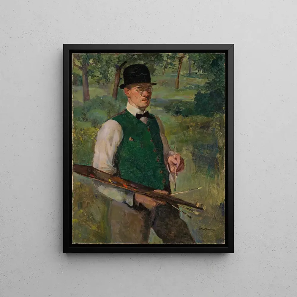 Gemälde Selbstporträt mit Palette im Freien - Arthur Grimm
