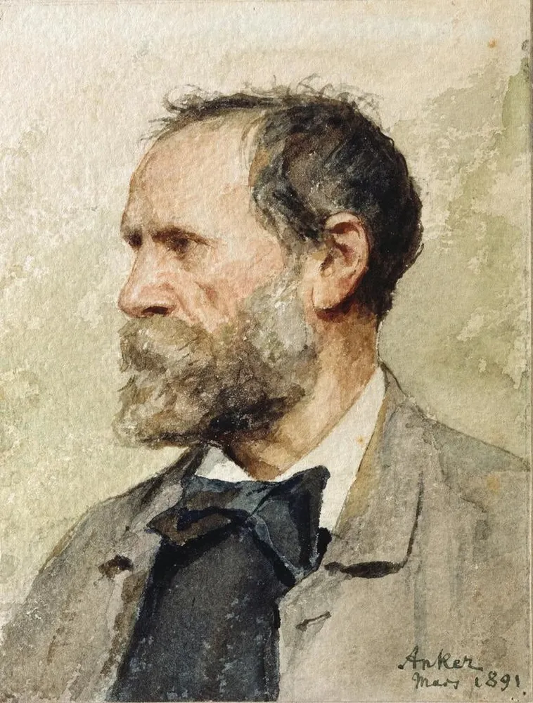 Gemälde Selbstporträt im Profil nach links - Albert Anker | Kunstdruck