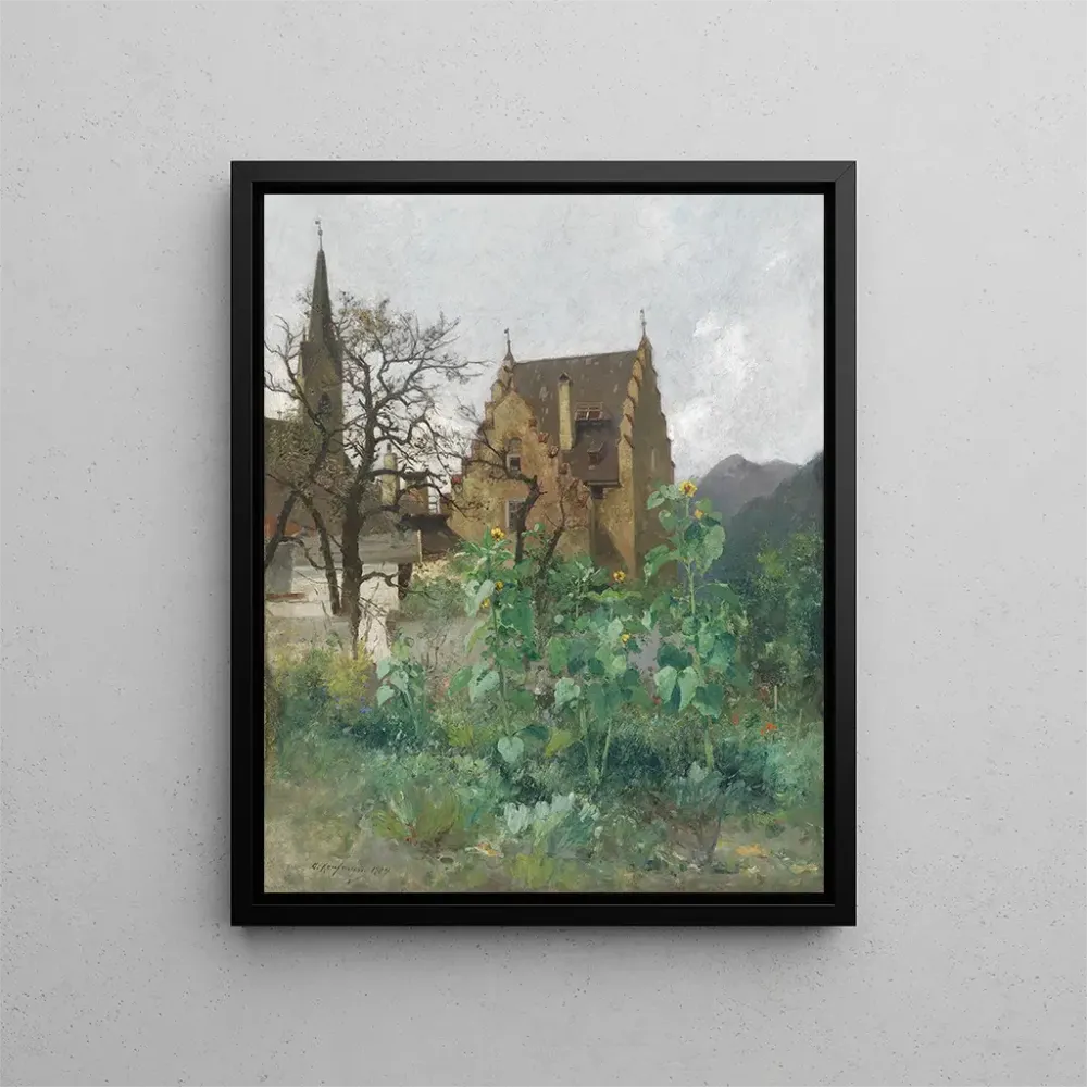 Gemälde Sonnenblumen im Vorderhof - Adolf Kaufmann | Kunstdruck