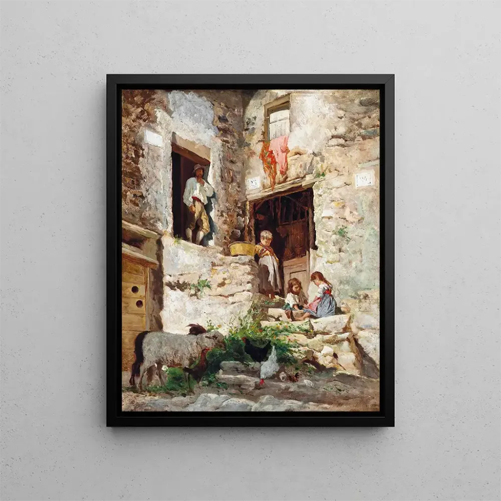 Gemälde Spielen auf den Stufen einer italienischen Villa - Aurelio Tiratelli | Kunstdruck