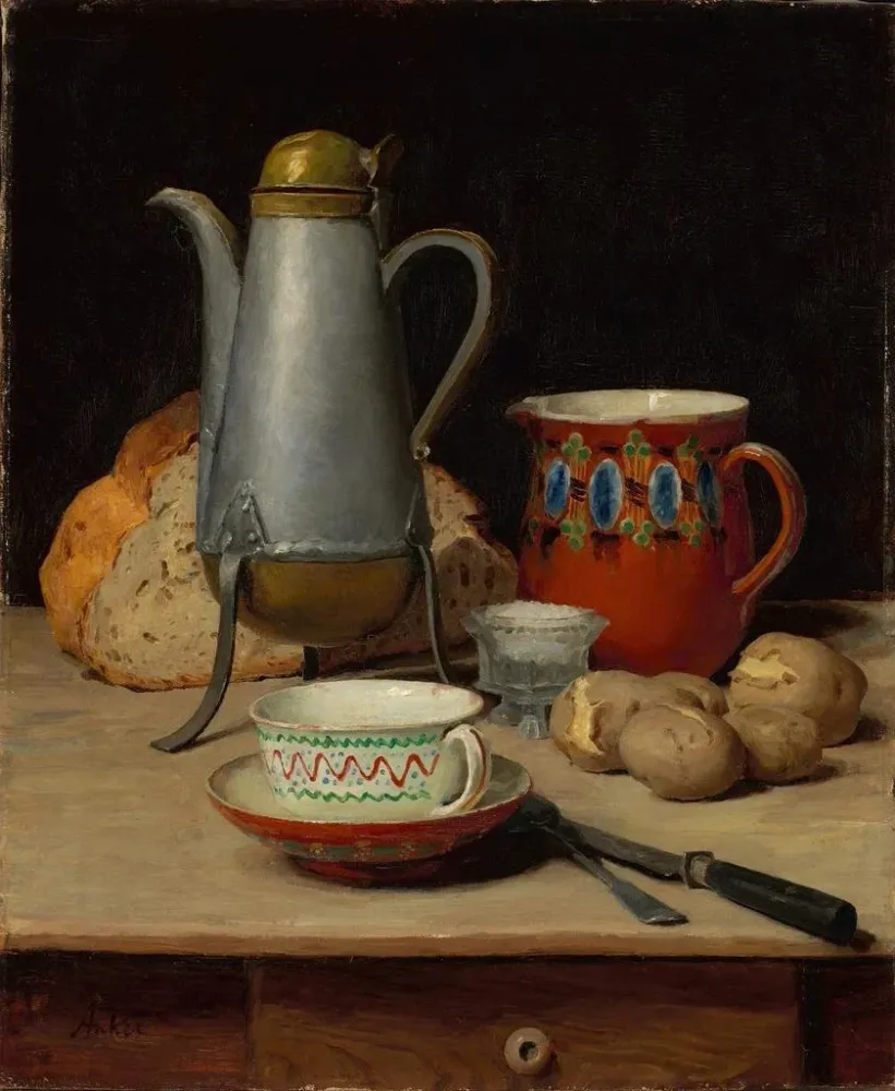 Gemälde Stillleben Kaffee und Kartoffeln - Albert Anker | Kunstdruck