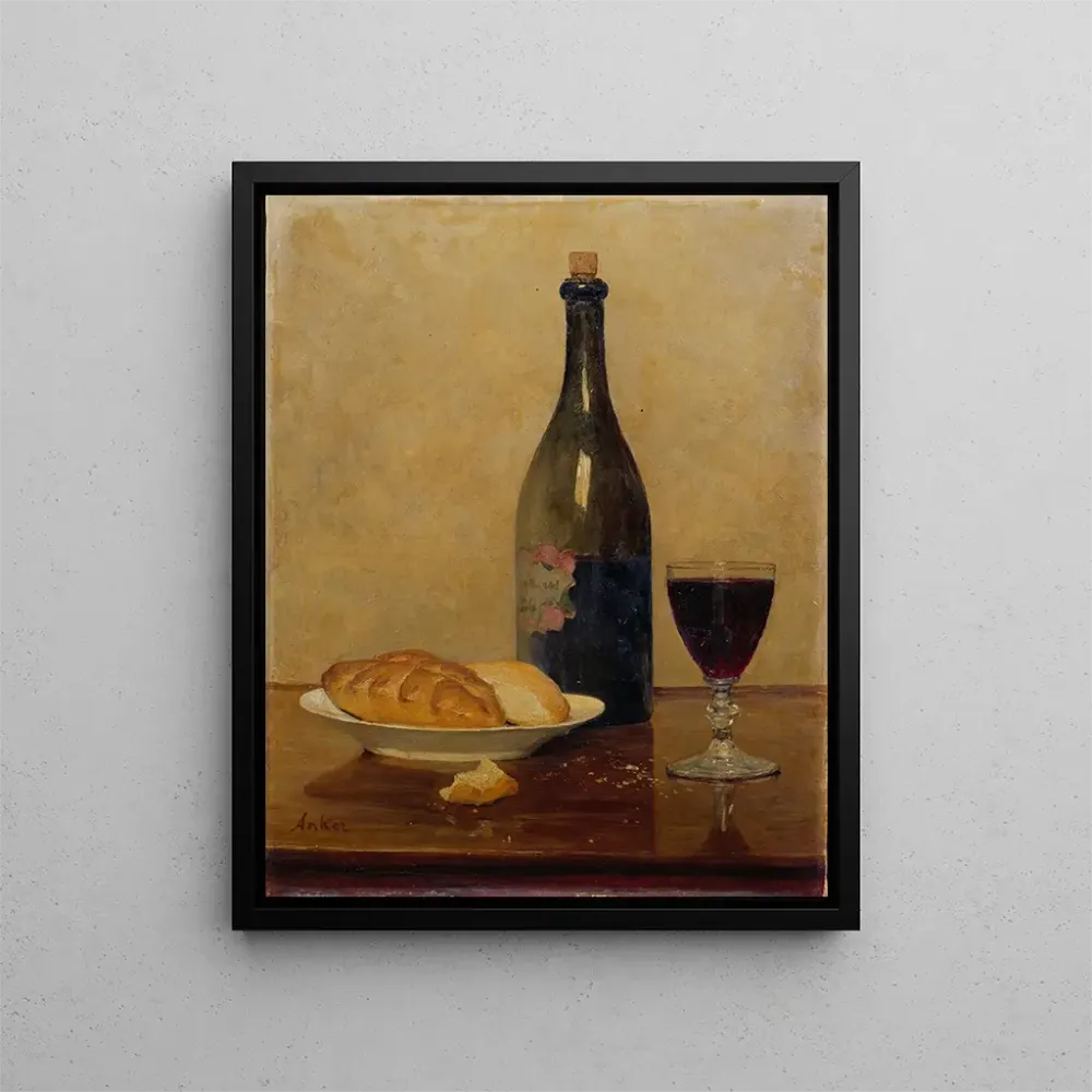 Gemälde Stillleben mit altem Wein und Brot - Albert Anker | Kunstdruck