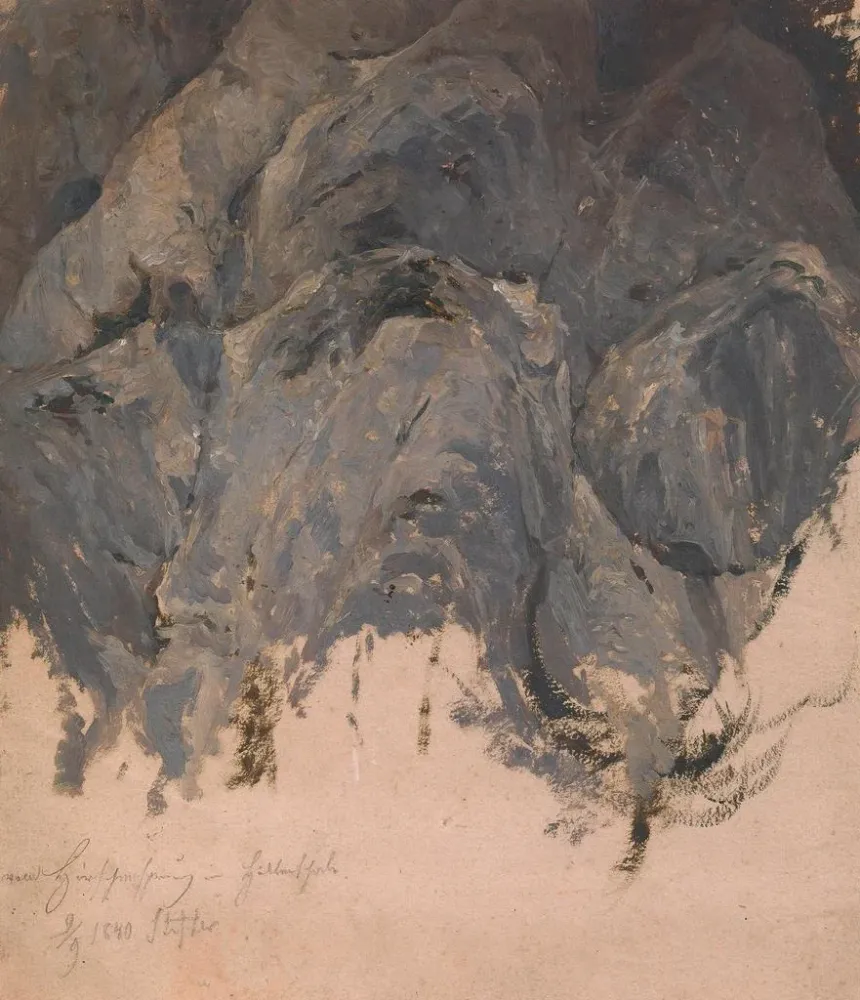 Gemälde Studie eines Felsen am Hirschensprung im Höllental - Adalbert Stifter | Kunstdruck