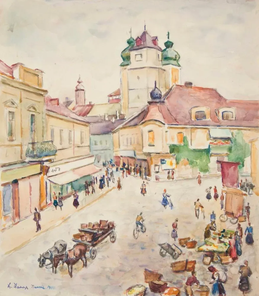 Gemälde Trenczyn, Ansicht eines Stadtfragments - Ivan Ivanec | Kunstdruck