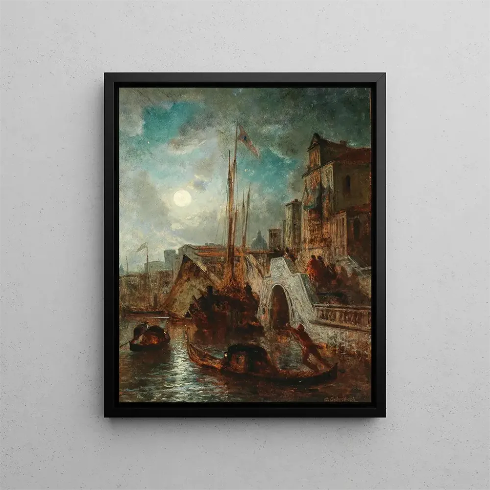 Gemälde Venedig Ein Kanal im Mondschein mit Santa Maria della Salute im Hintergrund - Andreas Achenbach | Kunstdruck