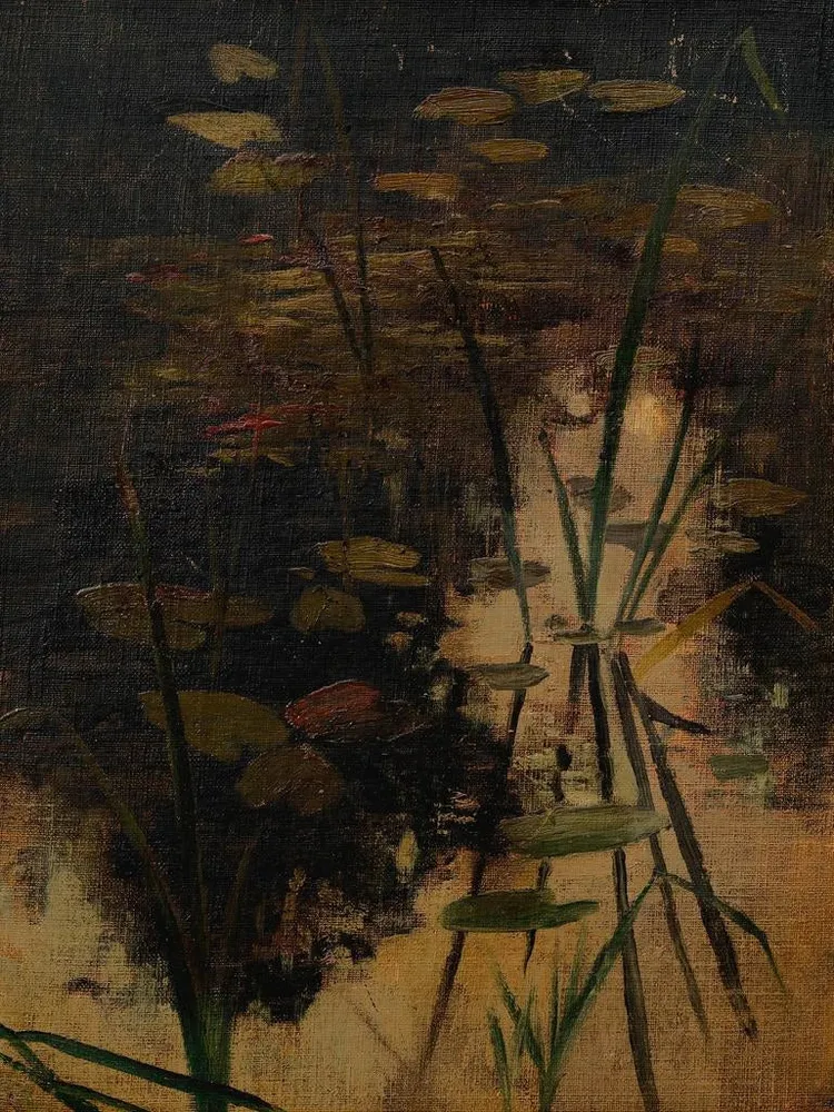 Gemälde Wasserstand eines Teiches mit Pflanzen - Adolf Ditscheiner | Kunstdruck