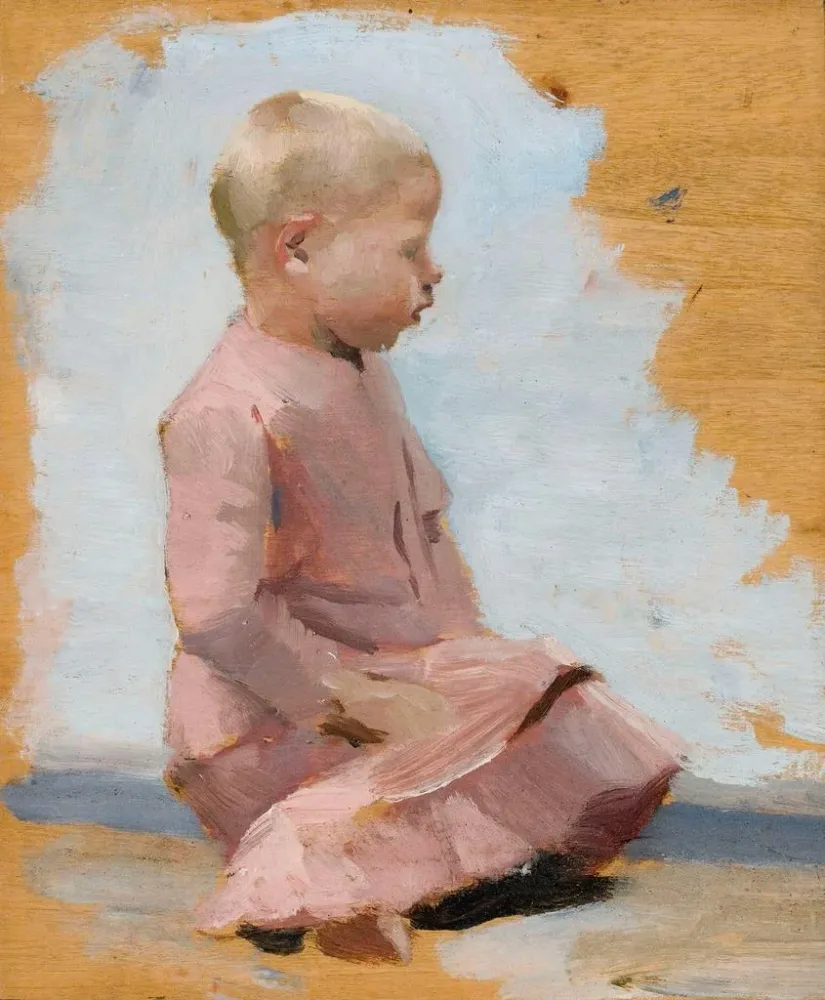 Gemälde Wiederholung des Kindes im roten Kleid für Samstagabend Hamar - Albert Edelfelt | Kunstdruck