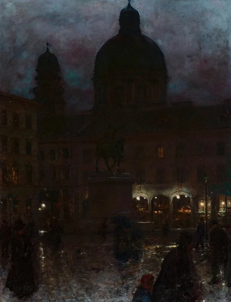 Gemälde Wittelsbacher Platz München bei Nacht - Aleksander Gierymski | Kunstdruck