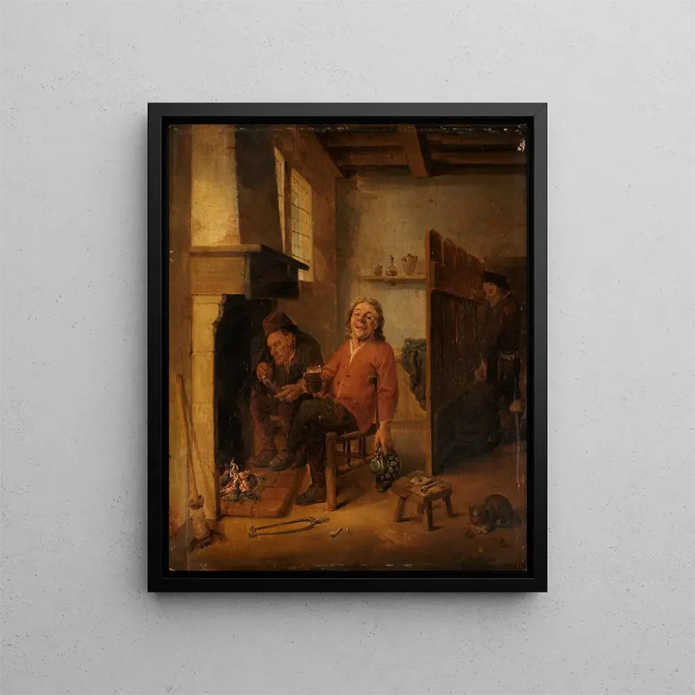 Gemälde Zwei Bauern, die am Kamin trinken - Abraham Diepraam | Kunstdruck