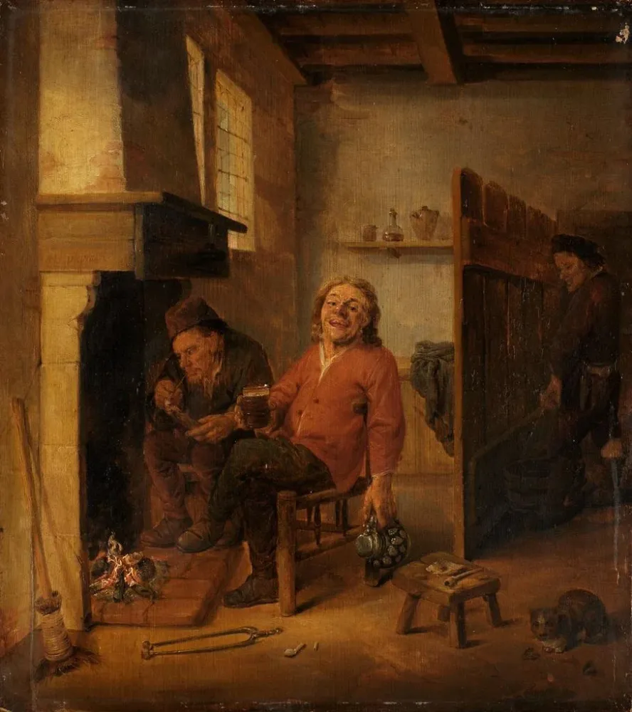 Gemälde Zwei Bauern, die am Kamin trinken - Abraham Diepraam | Kunstdruck