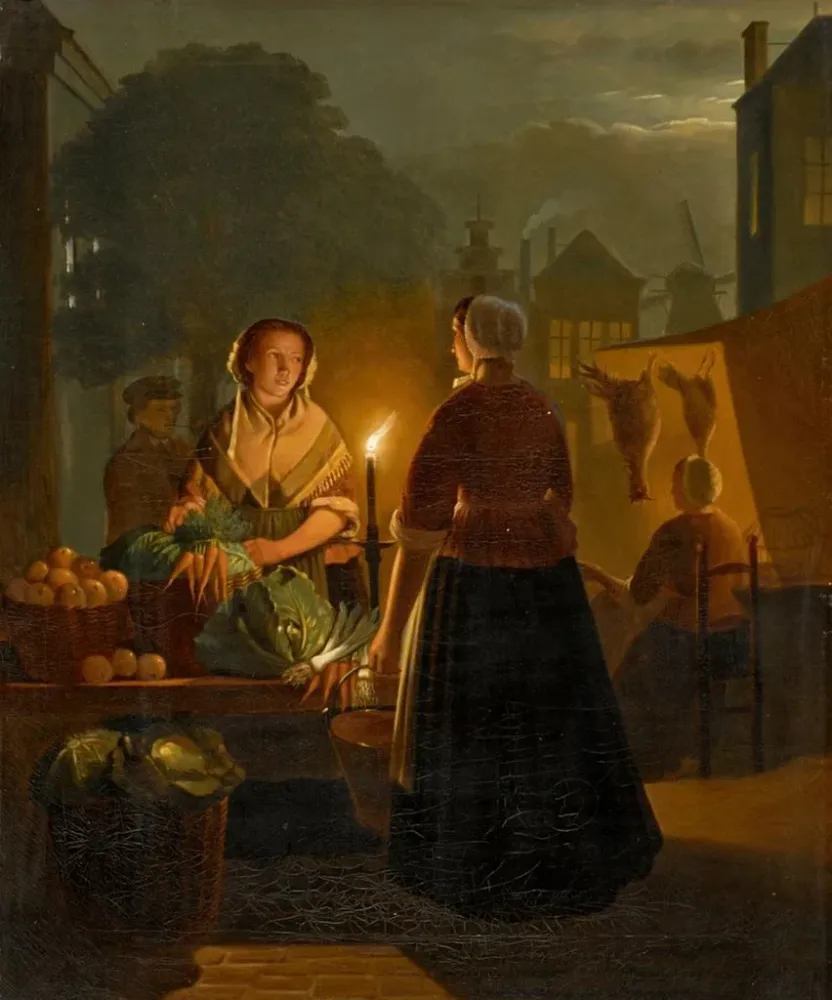 L Gemüsemarkt bei Nacht - Andreas Franciscus Vermeulen | Kunstdruck