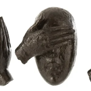 Gesichtsfiguren Sehen/Hören/Schweigen: Handgefertigte Wanddekoration Braun, ein Statement-Set