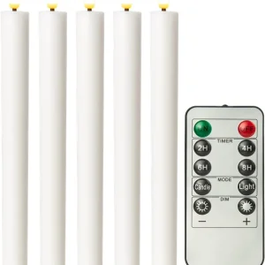 Goobay 5er-Set weiße LED-Echtwachs-Stabkerzen, inkl. Fernbedienung - mit Fernbedienung, Timerfunktion und 3D-Flammenkegel,...