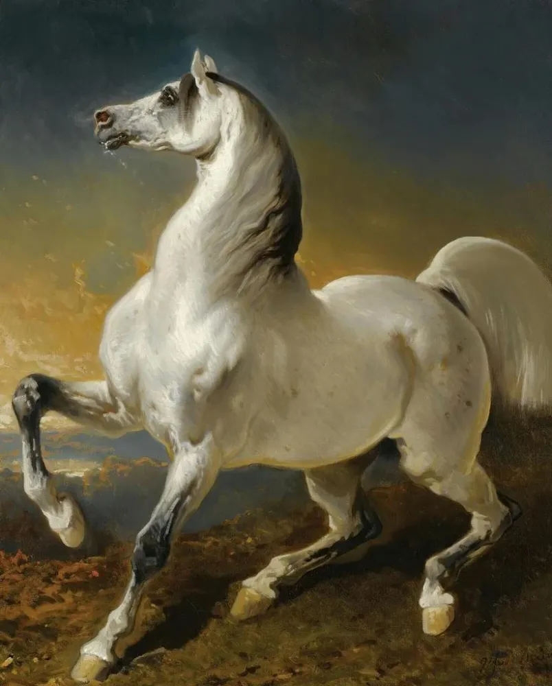 Graues Scheitertier erschreckt vom Gewitter - Alfred de Dreux | Kunstdruck