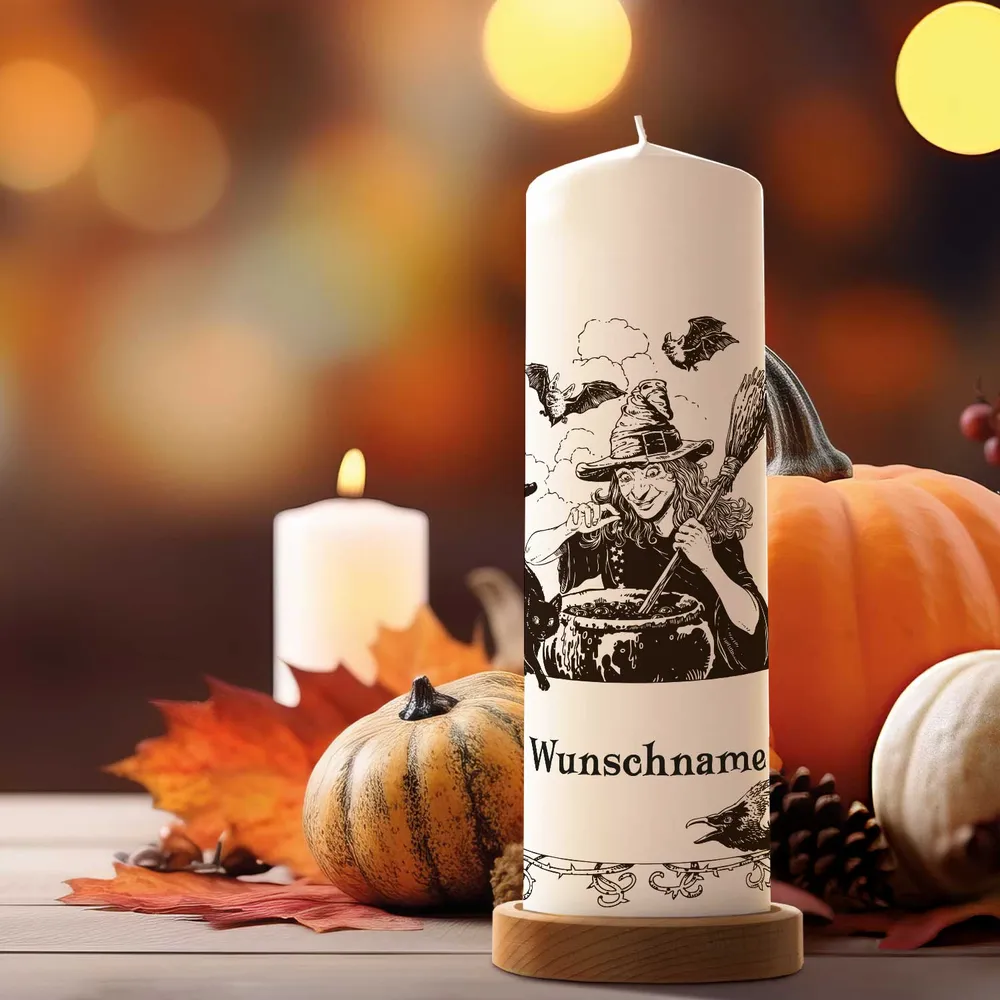 Große Kerze "Hexentrank" mit Namen zu Halloween