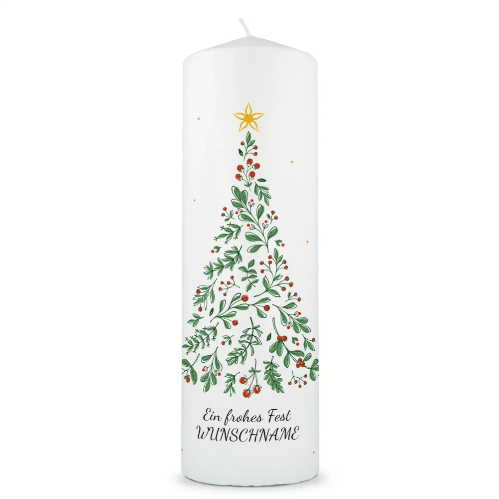 Große Kerze "Tannenbaum" bedruckt mit Namen & Wunschtext zu Weihnachten