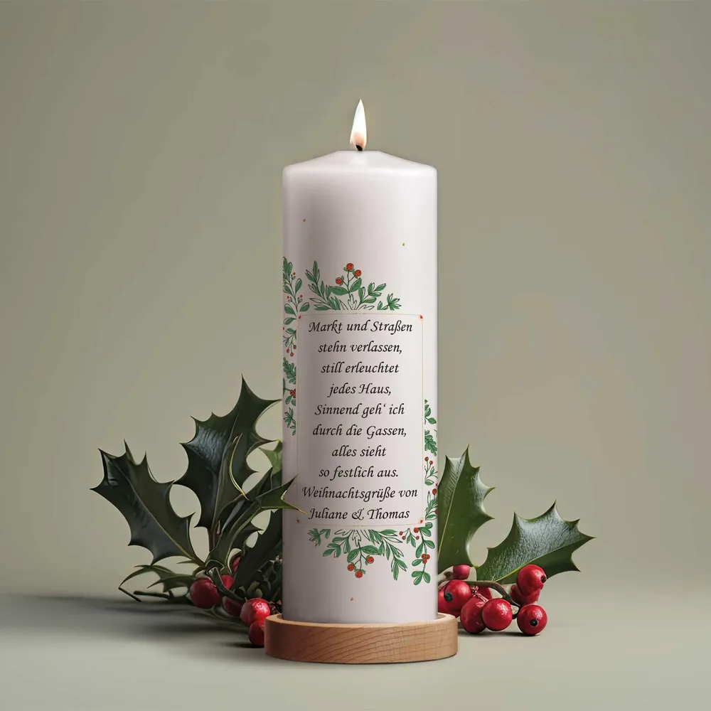 Große Kerze "Tannenbaum" bedruckt mit Namen & Wunschtext zu Weihnachten