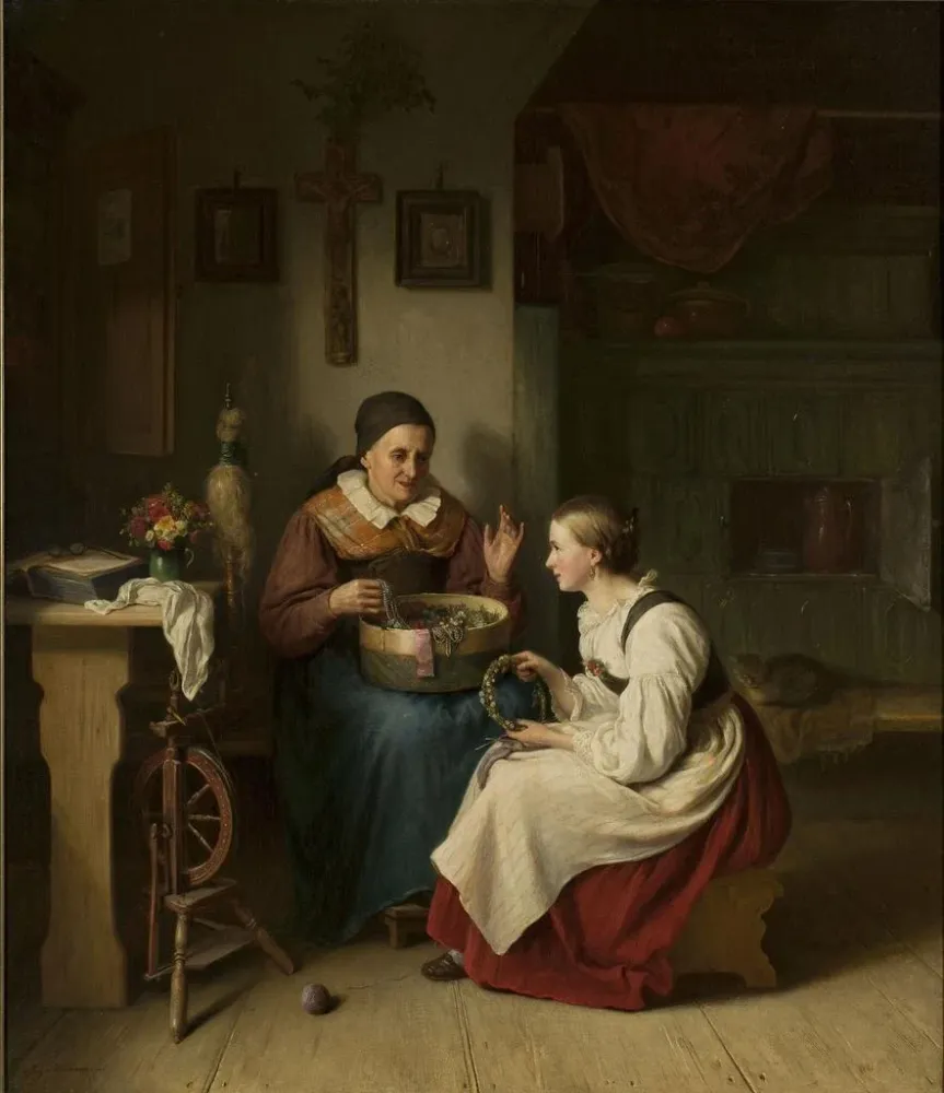 Großmutter mit ihrer Enkelin - August Heinrich Niedmann | Kunstdruck