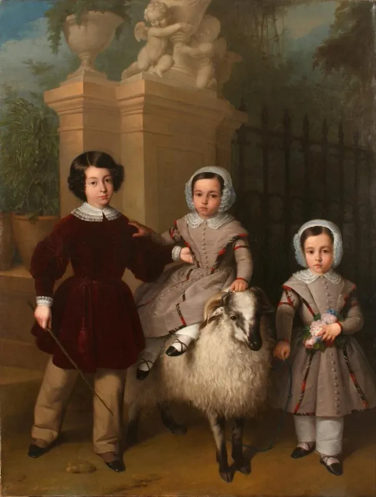 Kinder spielend mit einem Widder - Antonio Marí Esquivel | Kunstdruck