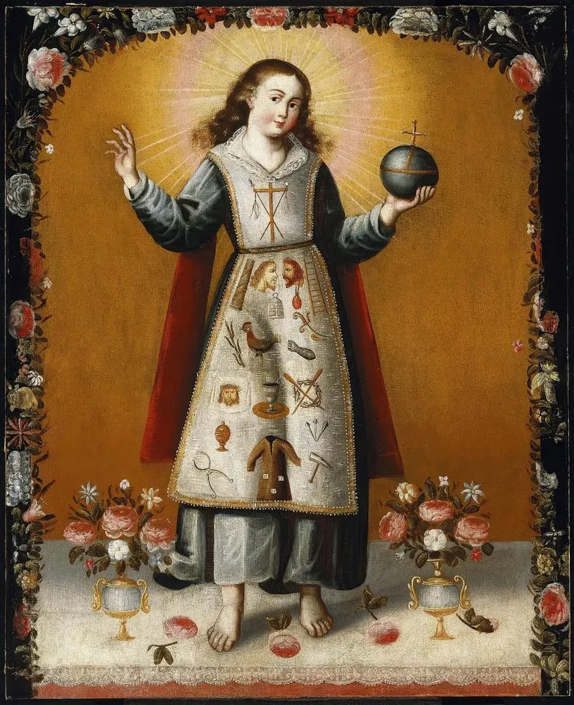 Kinder-Jesus-Gemälde mit Symbolen der Passion - Anonym | Kunstdruck