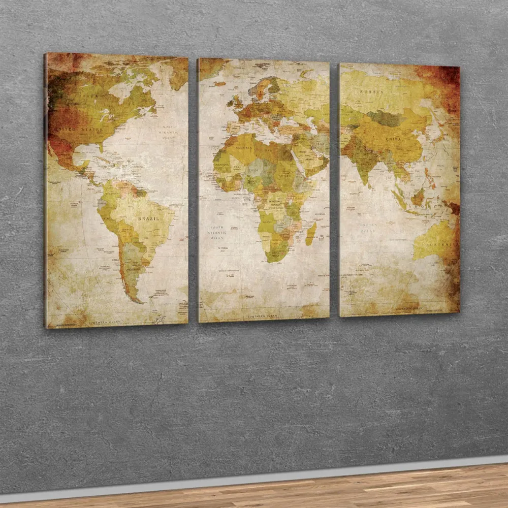 Kunstdruck - 3-teilige Leinwand - Antike Weltkarte