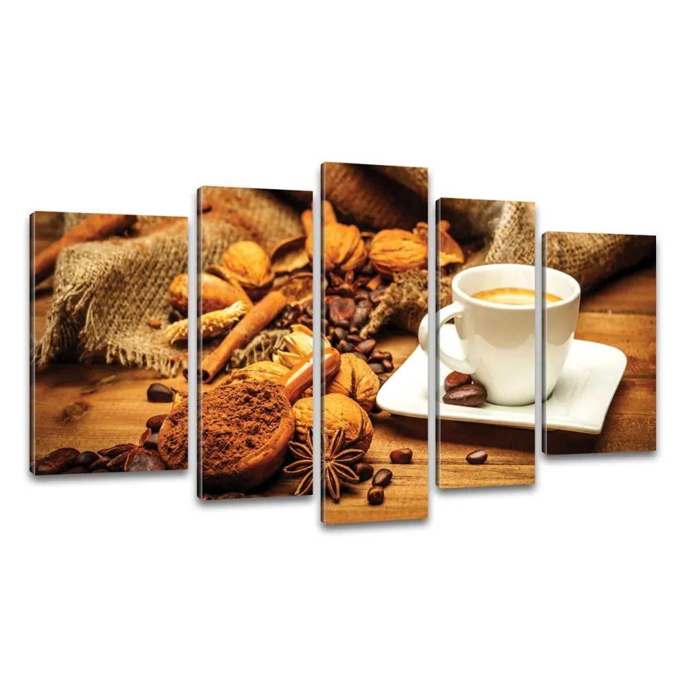 Kunstdruck - 5-teilige Leinwand - Kaffee