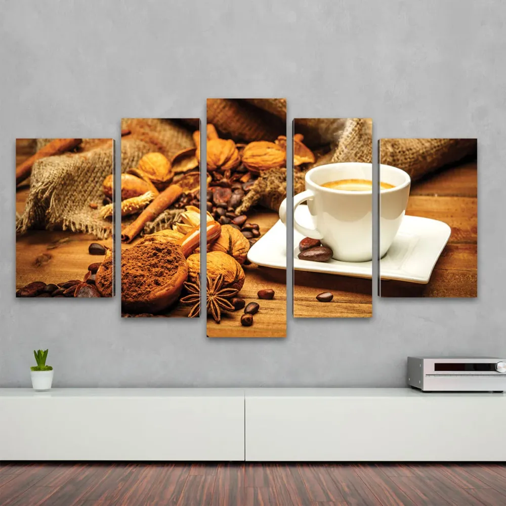 Kunstdruck - 5-teilige Leinwand - Kaffee