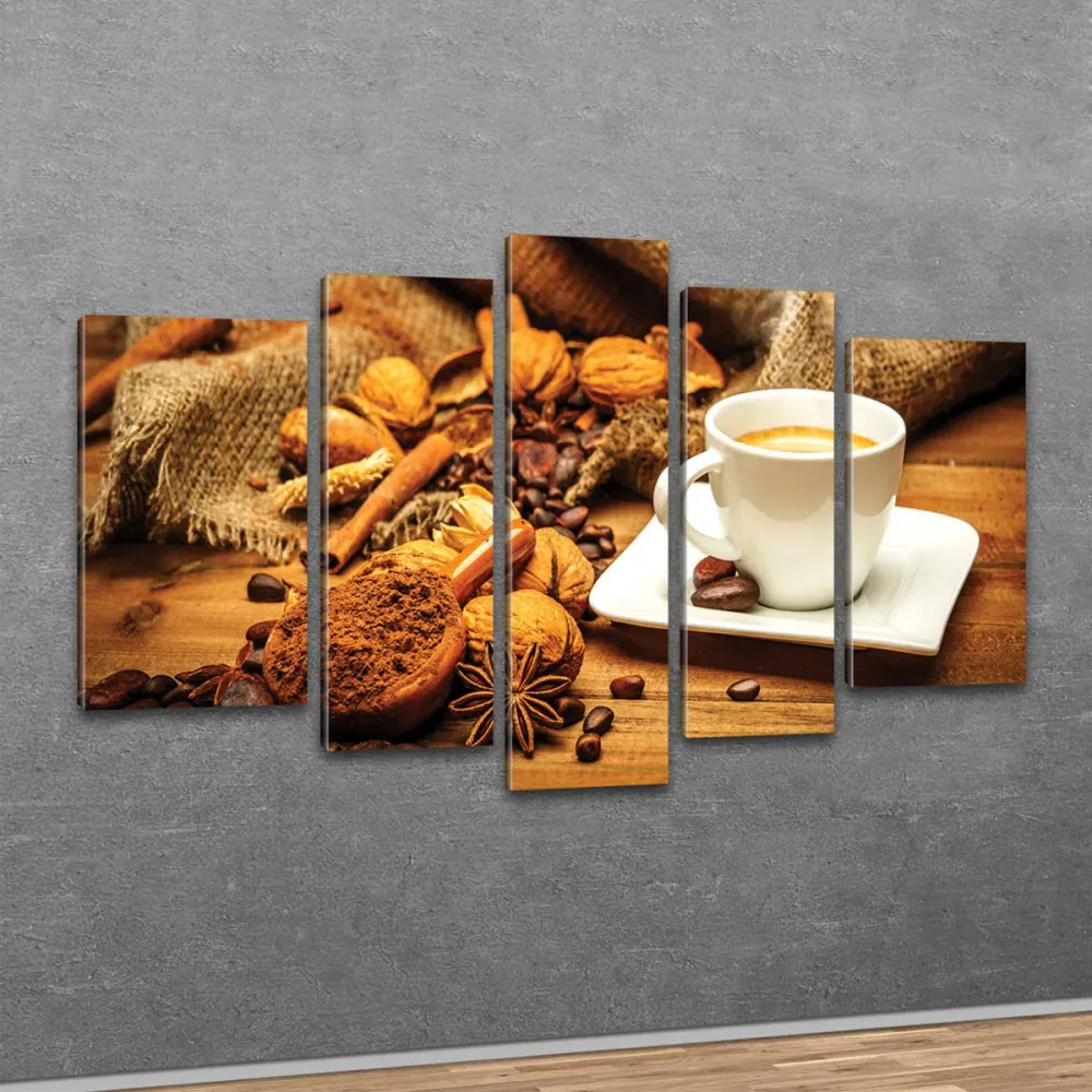 Kunstdruck - 5-teilige Leinwand - Kaffee