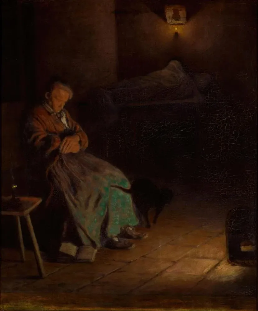 Kunstdruck Alte Frau wacht über eine Leiche II - Aleksander Gierymski | Kunstdruck