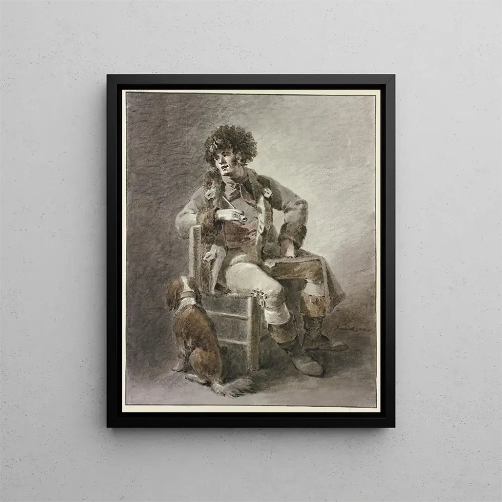 Kunstdruck auf Leinwand: Ein Mann sitzt auf einem Stuhl mit einer Pfeife der Hand, begleitet von einem Hund - Abraham Teer...