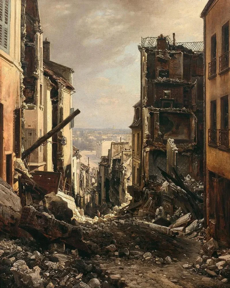Kunstdruck Das La Rue Royale à Saint - Cloud nach dem Brand - Charles Euphrasie Kuwasseg | Reproduktion