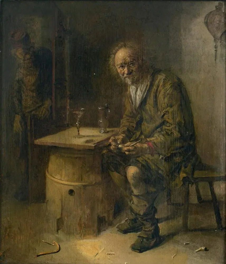 Kunstdruck Ein Mann sitzt einem Interieur mit einer Pfeife - Abraham Diepraam | Reproduktion