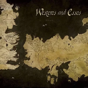 Kunstdruck Game Thrones - Westeros and Essos Antique Map 80x60cm