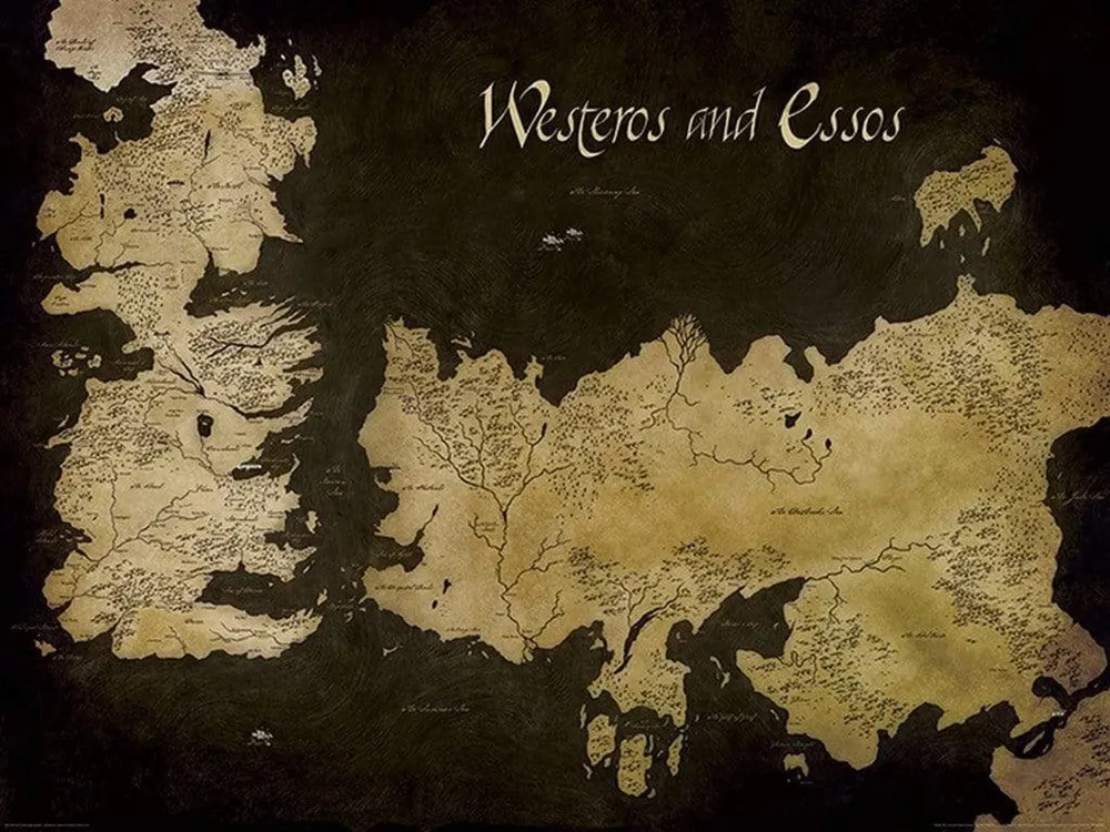 Kunstdruck Game Thrones - Westeros and Essos Antique Map 80x60cm