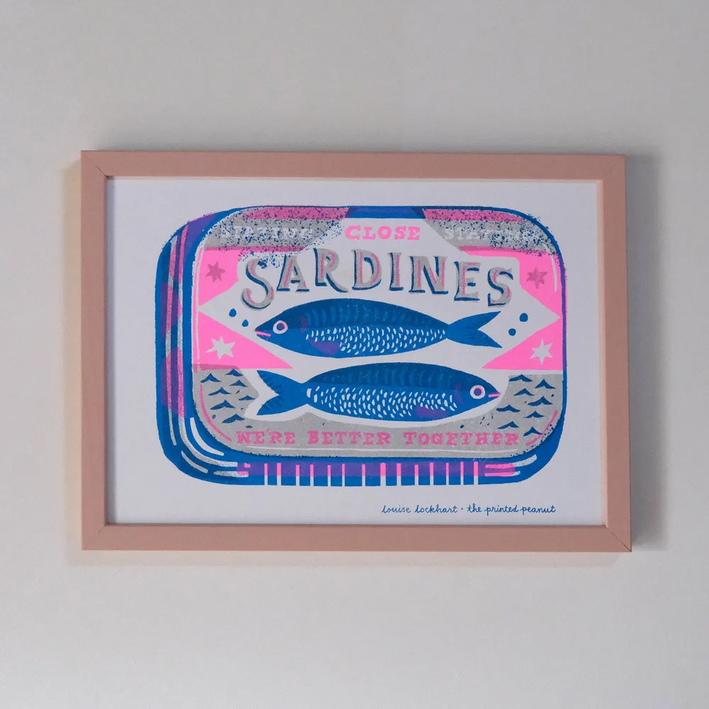 Kunstdruck mit Sardinen im Format / A4 / Risographie