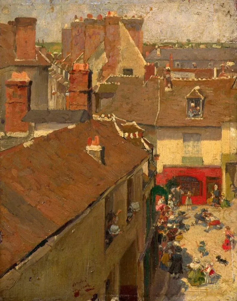 Kunstdruck Rixe auf einem Dorplatz aus der Vogelperspektive - André Devambez | Kunstdruck