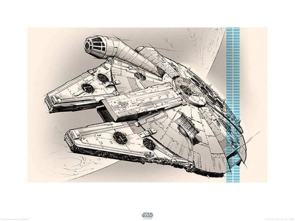 Kunstdruck Star Wars - Episode VII Millennium Falcon Pencil Art 80x60cm