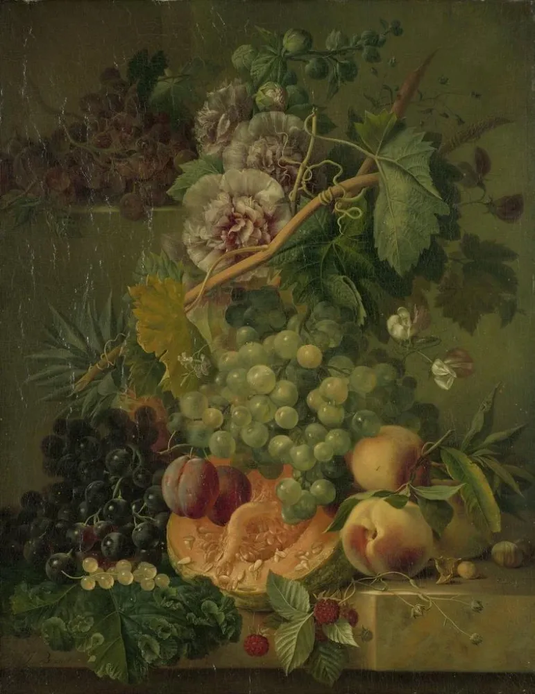 Kunstdruck Stillleben mit Blumen und Früchten - Albertus Jonas Brandt | Kunstdruck