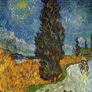 Kunstdruck Vincent Van Gogh - Landstrasse mit Zypresse und Stern 21x29.7cm