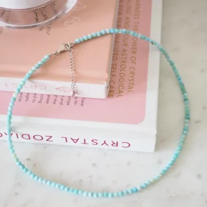 Larimar Kugel Hals Kette 925 Sterlingsilber Rhodiniert ca. 4.5 mm - Larimar aus der Dominikanischen Republik AA Qualität