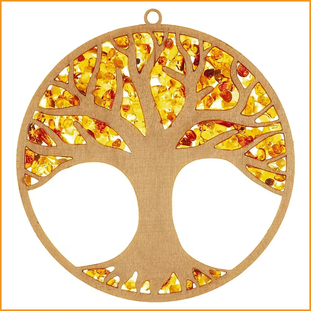 LEBENSBAUM Wandbild - Sonnenfänger - Wanddekoration - Birkenholz & Bernstein - 12 cm