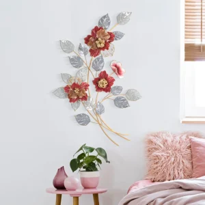 Lovis Blütenzauber Wanddeko Metall Rot Gold Silber 68x98 cm