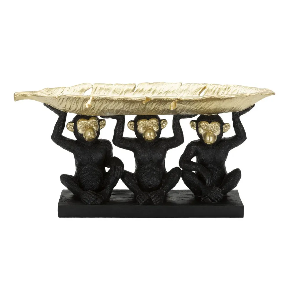 Drei-Affen-Skulptur mit goldenem Palmblatttablett Mauro Ferretti