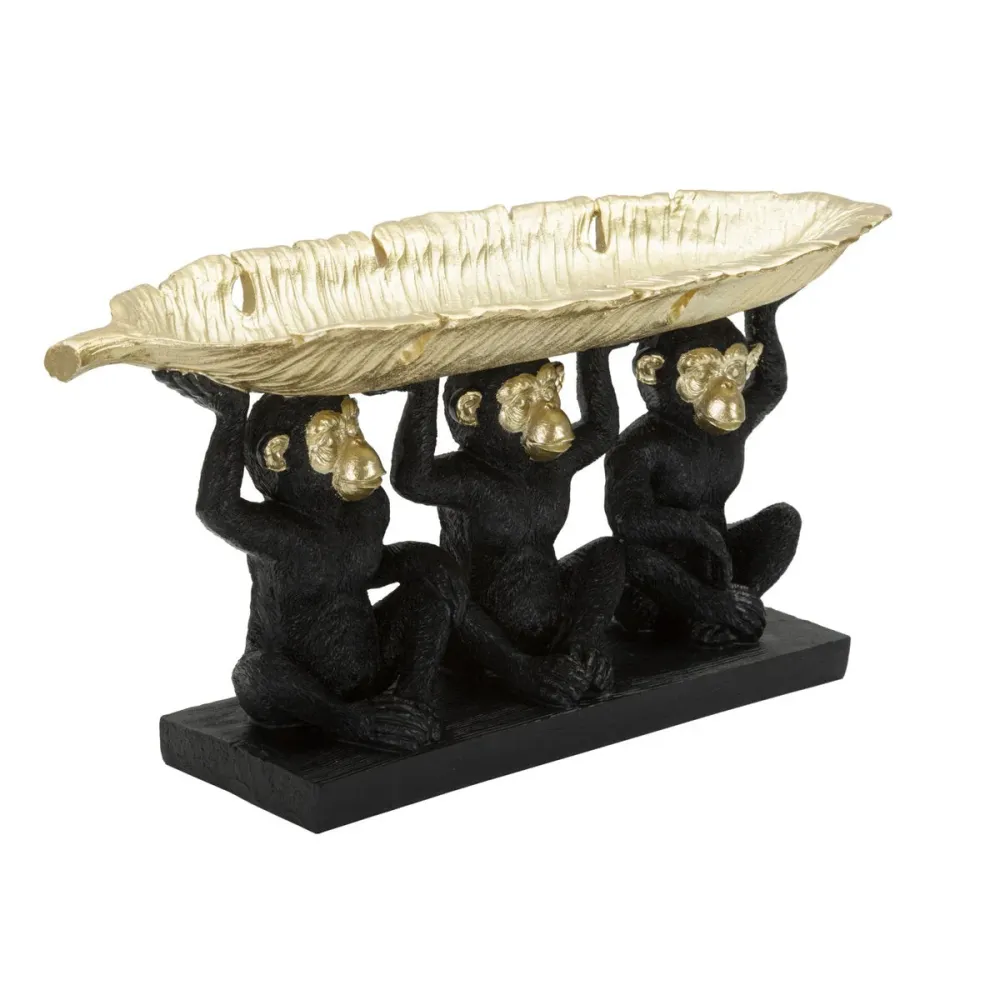 Drei-Affen-Skulptur mit goldenem Palmblatttablett Mauro Ferretti