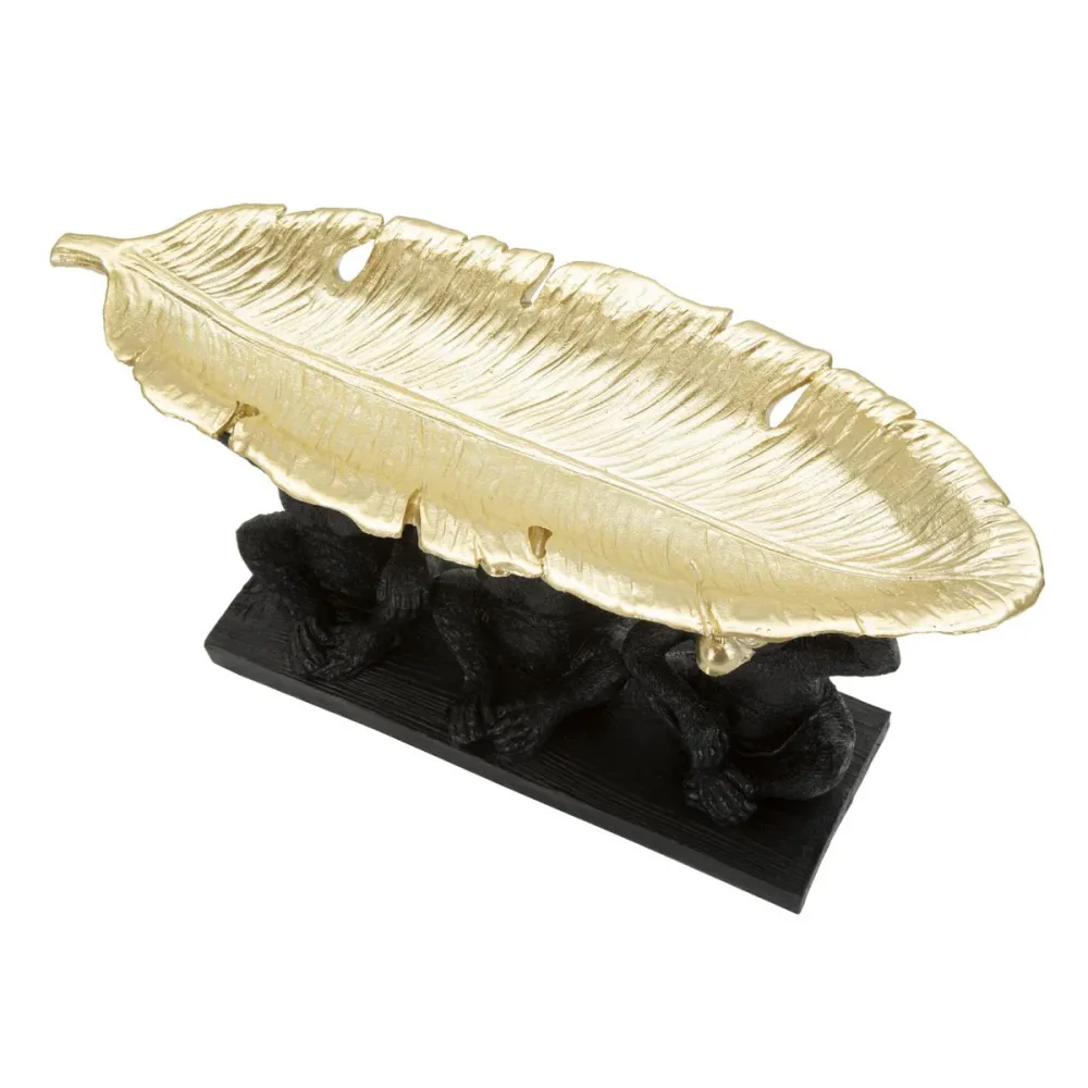 Drei-Affen-Skulptur mit goldenem Palmblatttablett Mauro Ferretti