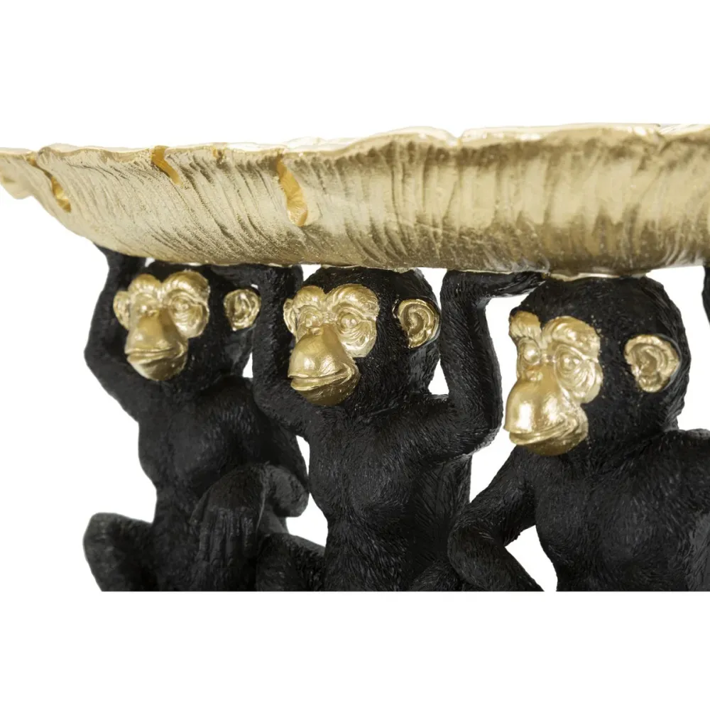Drei-Affen-Skulptur mit goldenem Palmblatttablett Mauro Ferretti