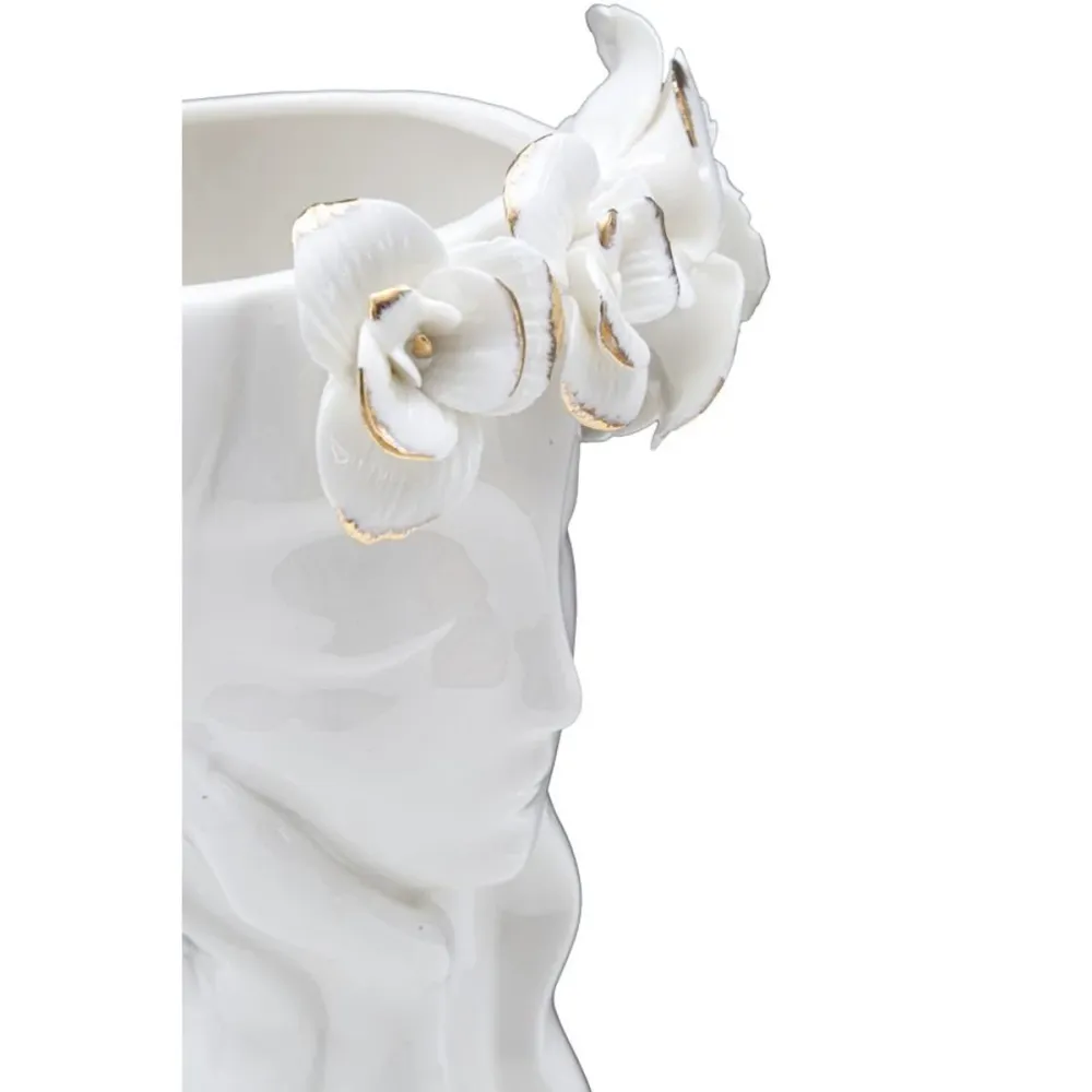 Elegante weiße und goldene Vase mit Frauengesicht – Künstlerisches Porzellandekor Mauro Ferretti